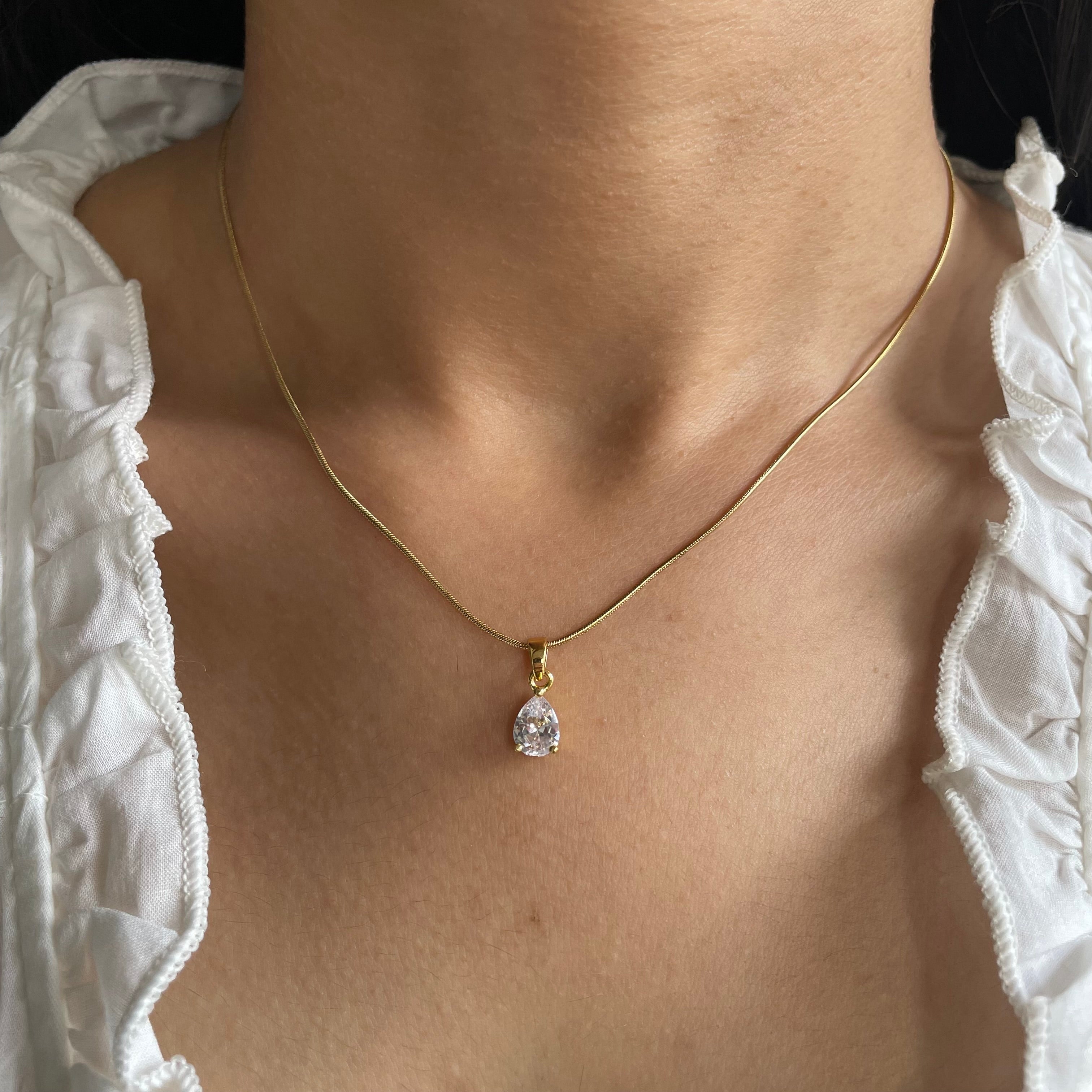 Teardrop Crystal Pendant Necklace