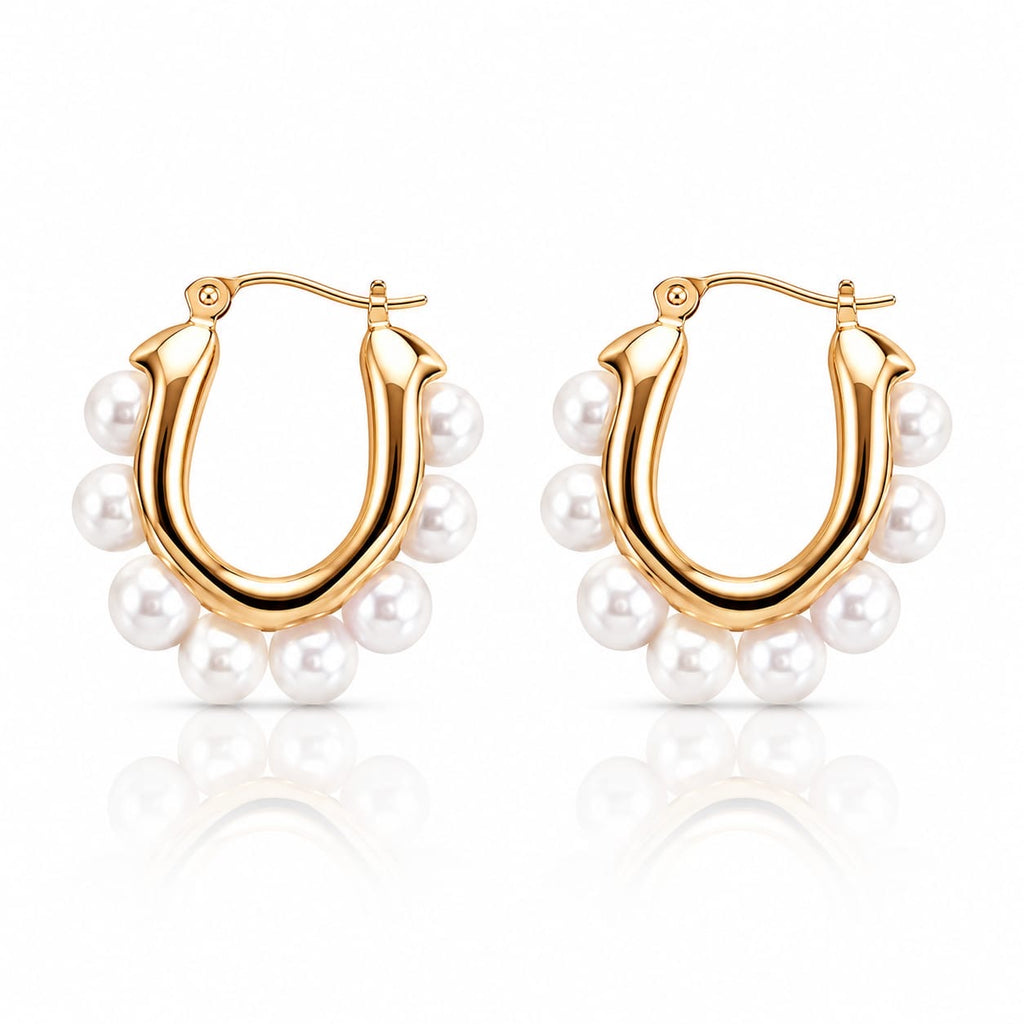 Gold & Pearl Scalloped Huggie Hoops