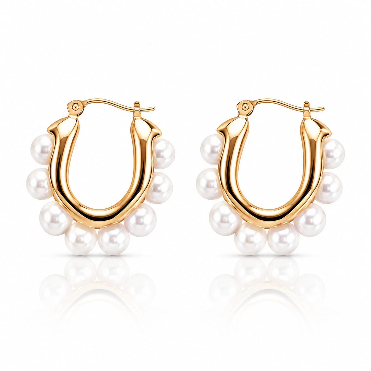 Gold & Pearl Scalloped Huggie Hoops