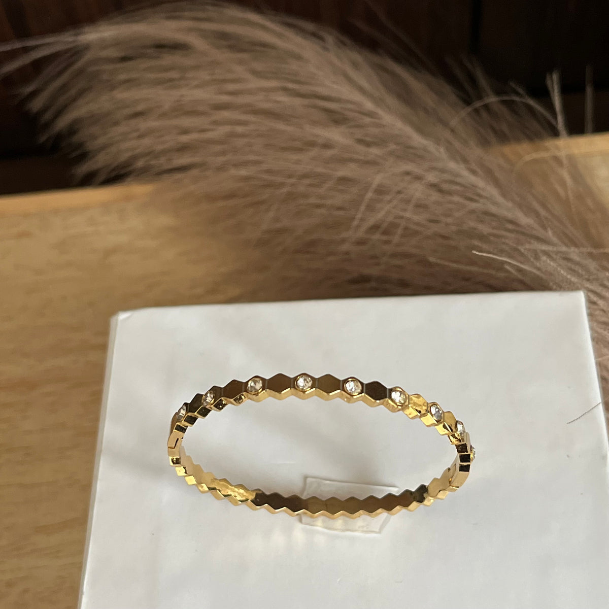 Golden Geometric Crystal Bangle |Standard Size
