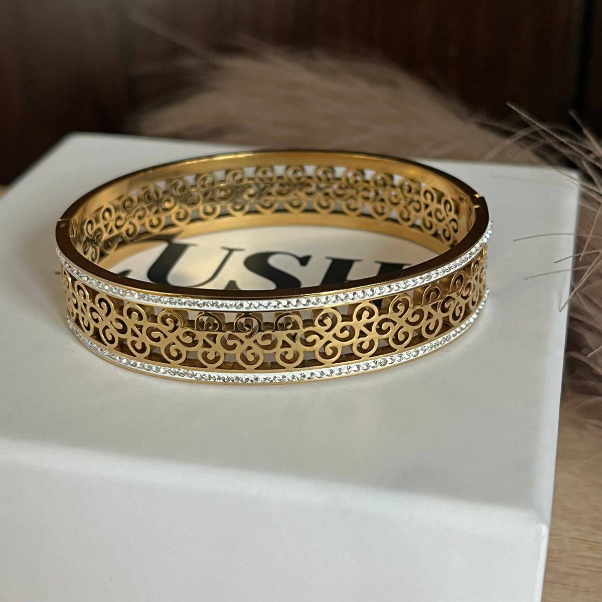 Gold-Tone Filigree Designer Bangle|Standard Size