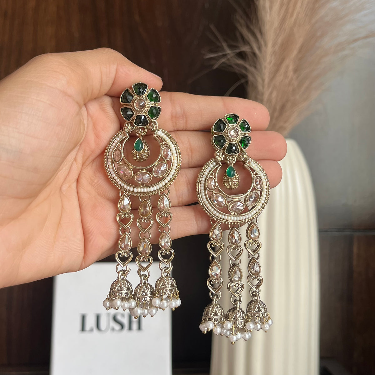 Royal Crescent Tassel Jhumka Earrings