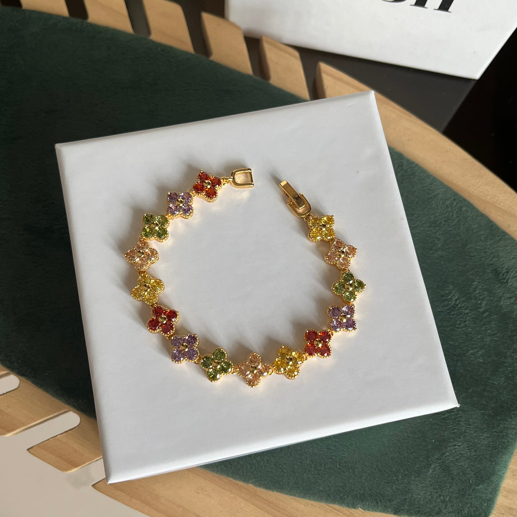Multicolor Gemstone Clover Bracelet