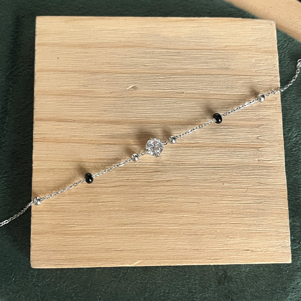 Delicate Solitaire & Black Bead Mangalsutra Bracelet