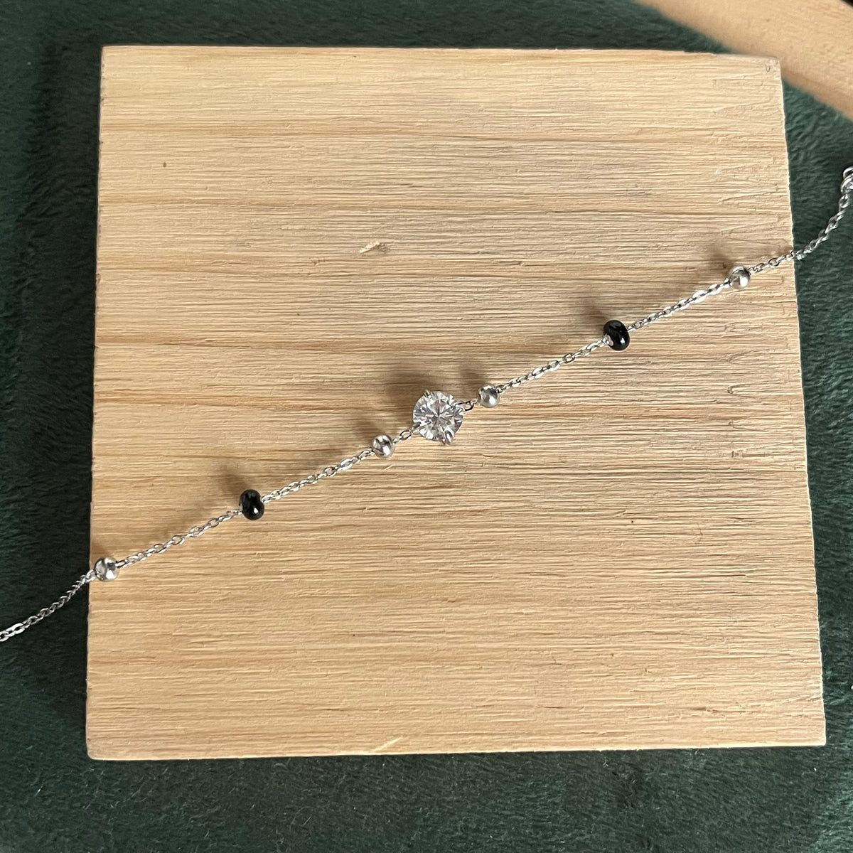 Delicate Solitaire & Black Bead Mangalsutra Bracelet