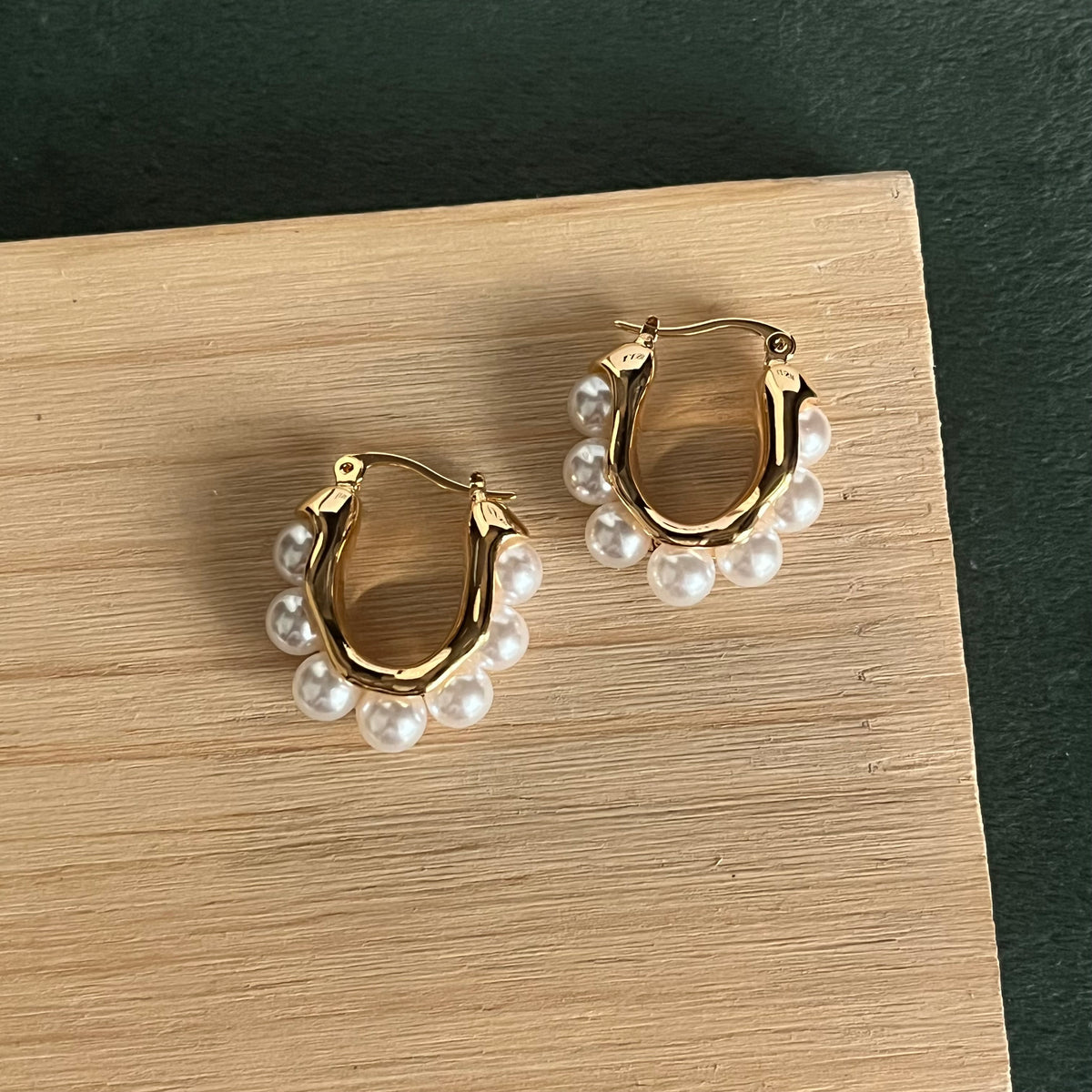 Gold & Pearl Scalloped Huggie Hoops