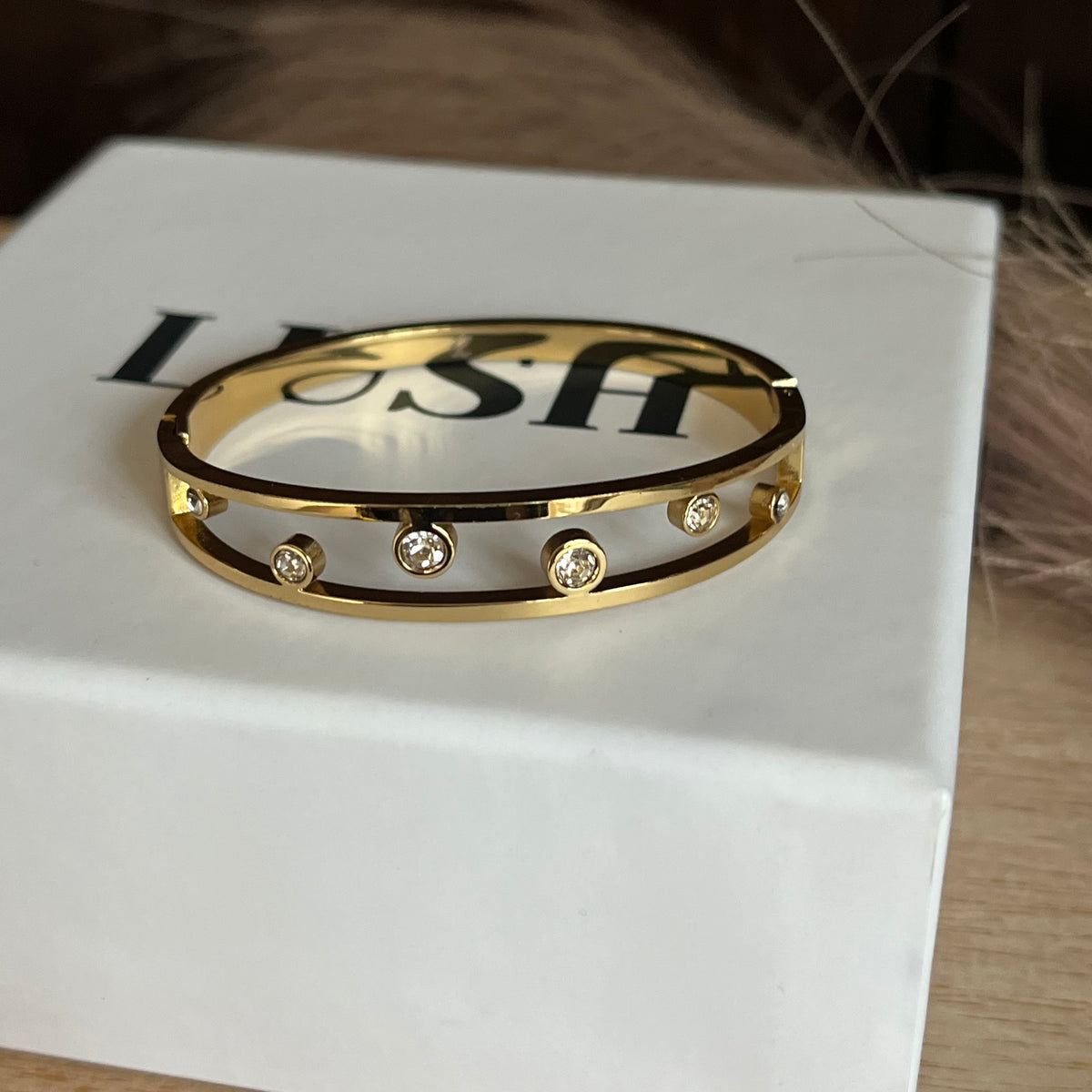 Gold-Tone Crystal Open Bangle Standard Size