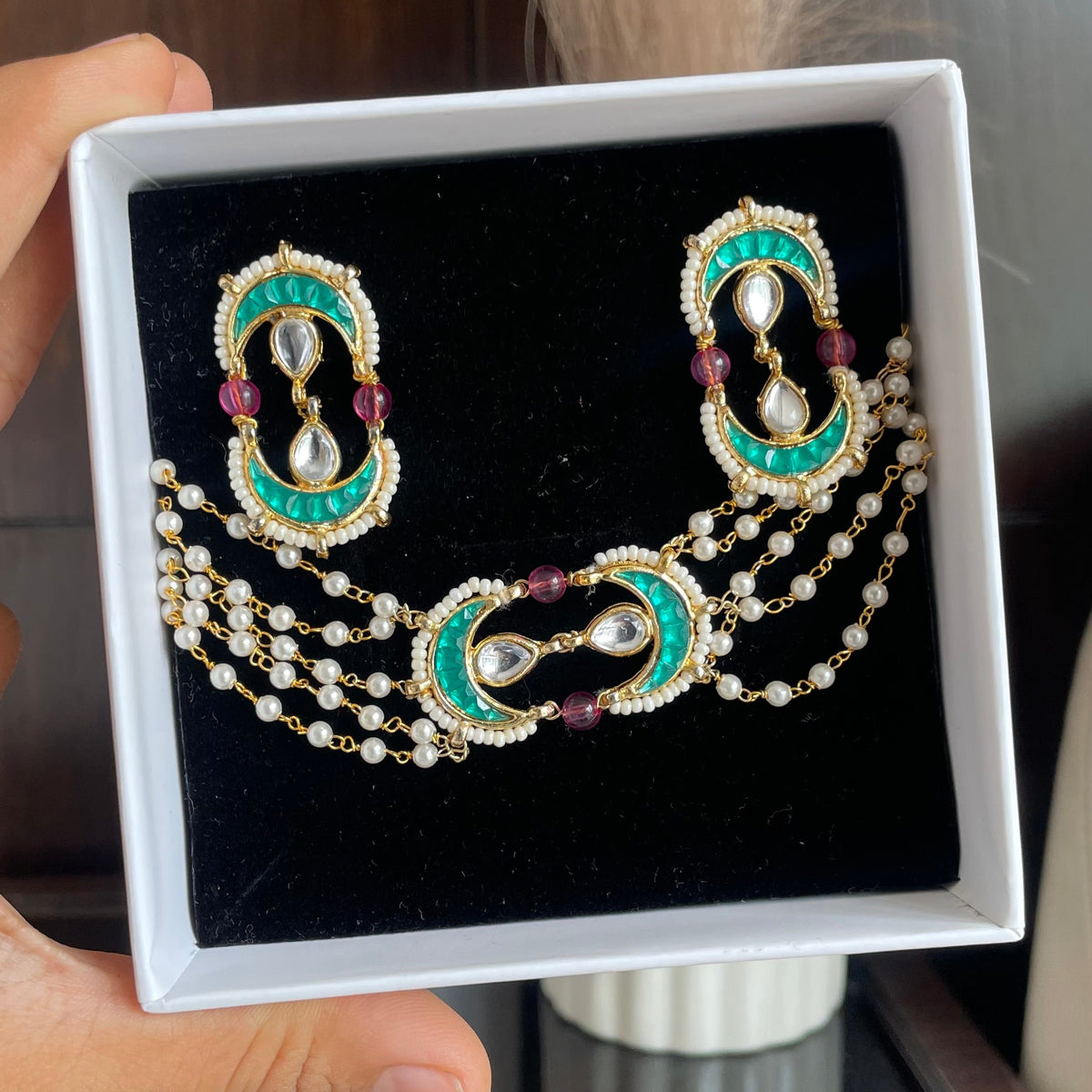 Teal Pearl Necklace & Earring Set