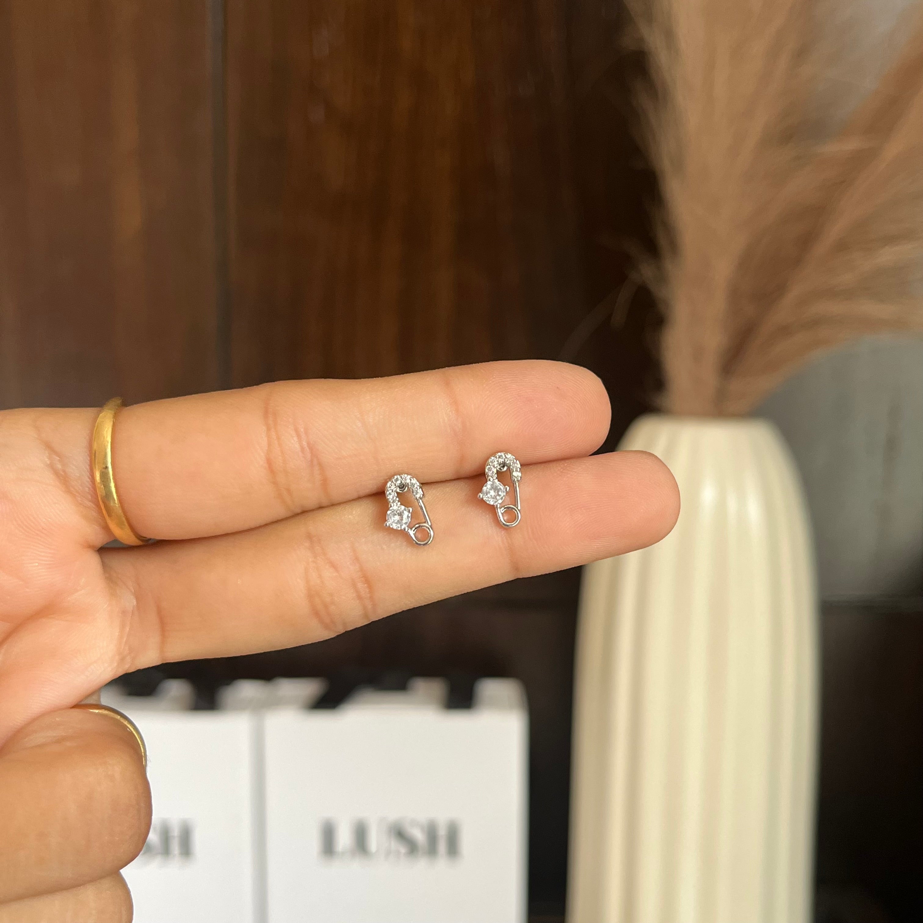 Silver Safety Pin Silver Earrings (ball back)