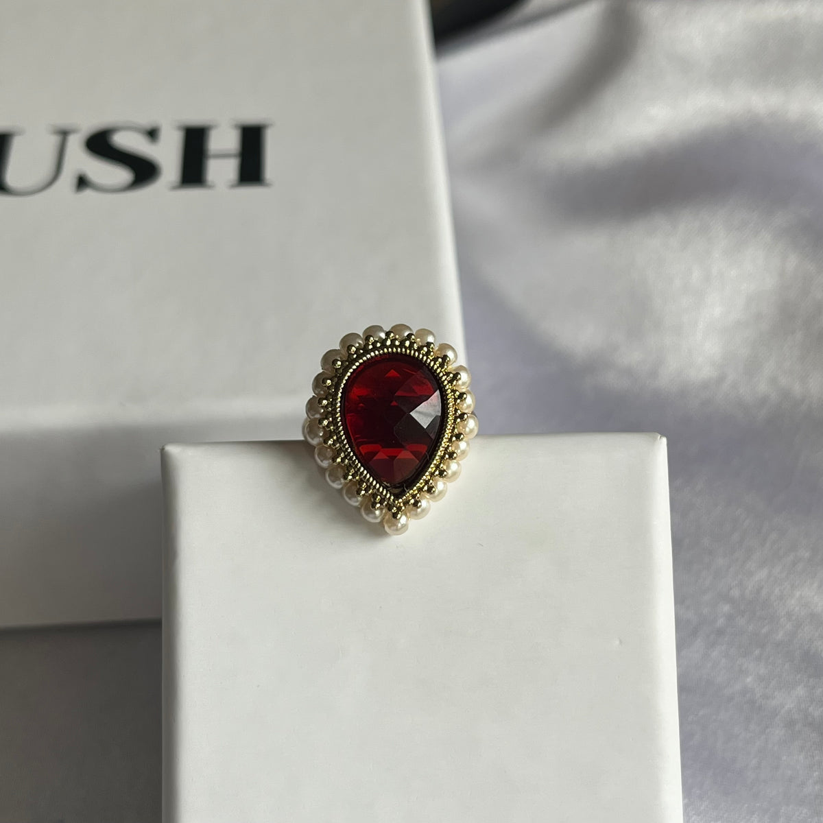 Amber Pearl Teardrop Ring