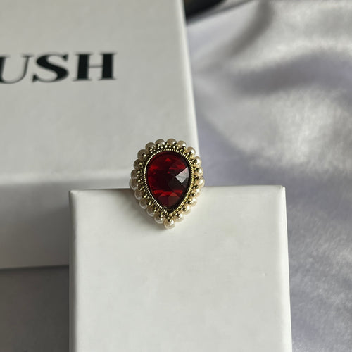 Amber Pearl Teardrop Ring