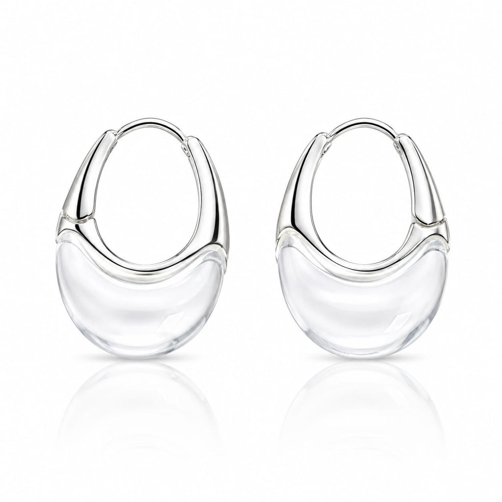 Clear Resin & Silver Sculptural Drop Hoops