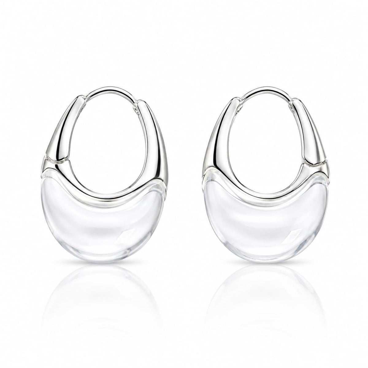 Clear Resin & Silver Sculptural Drop Hoops
