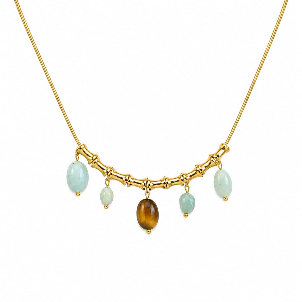 Earthy Bamboo & Stone Charm Necklace