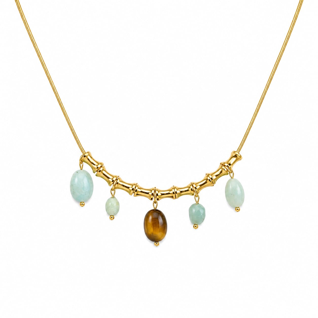 Earthy Bamboo & Stone Charm Necklace