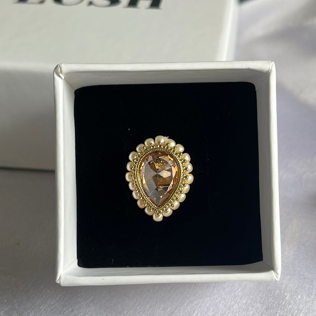 Amber Pearl Teardrop Ring