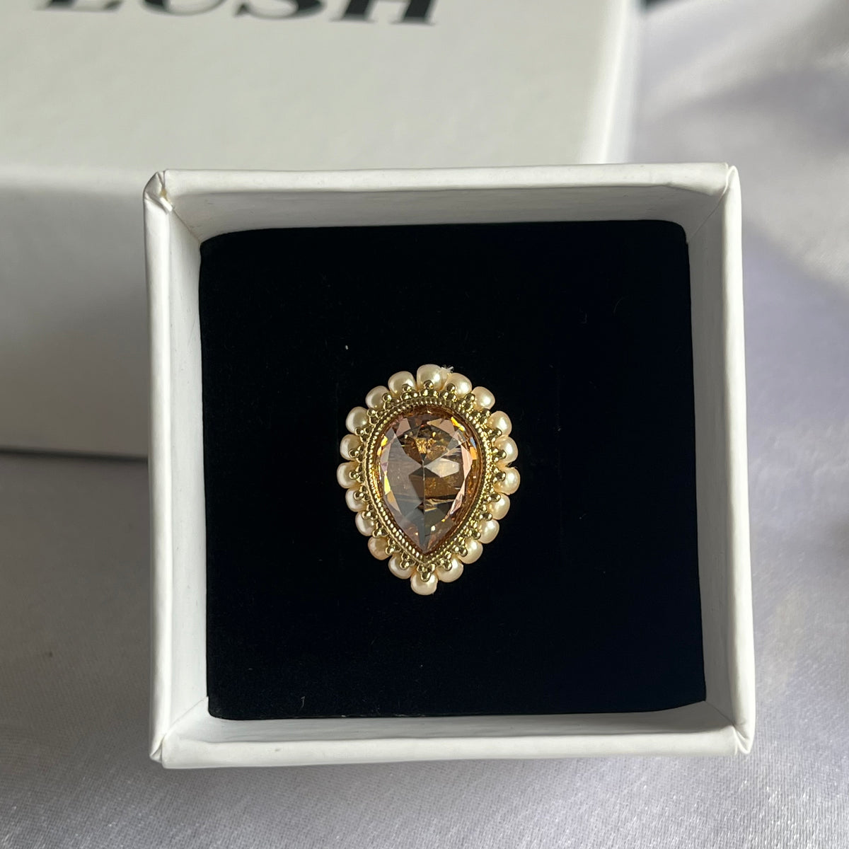 Amber Pearl Teardrop Ring