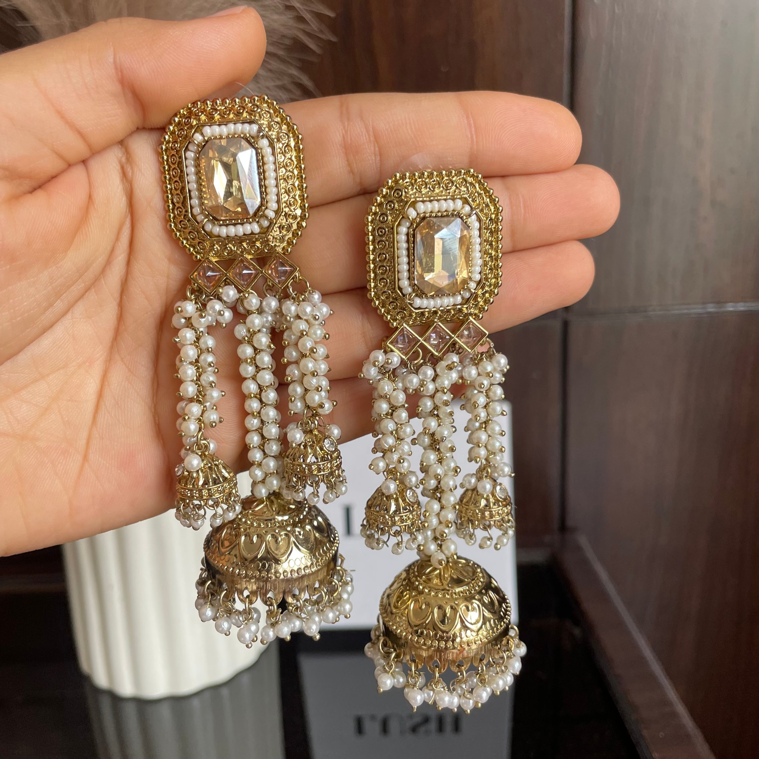 Zareen Pearl Jhumka Earrings