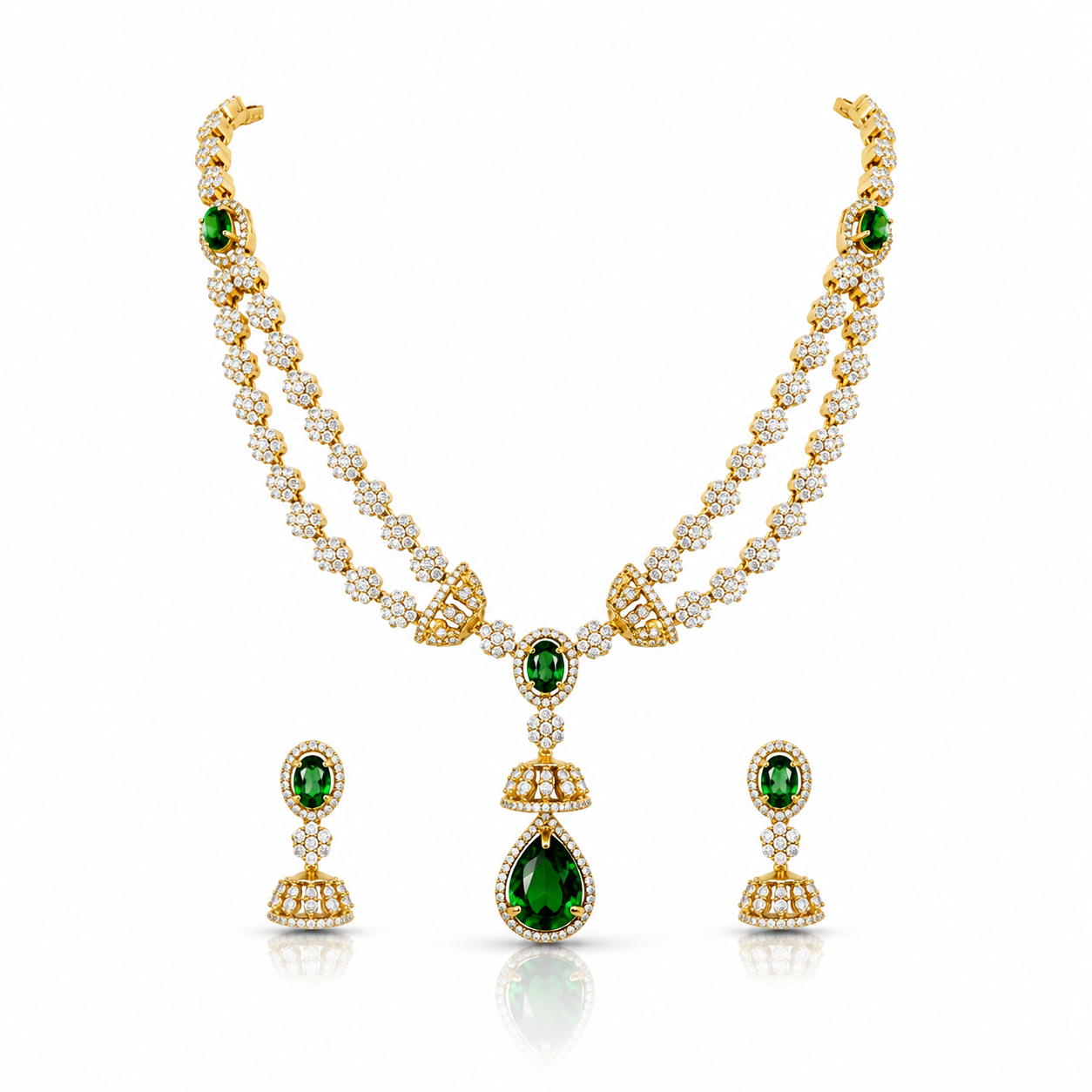 Regal Emerald Gold-Tone Necklace & Earrings Set