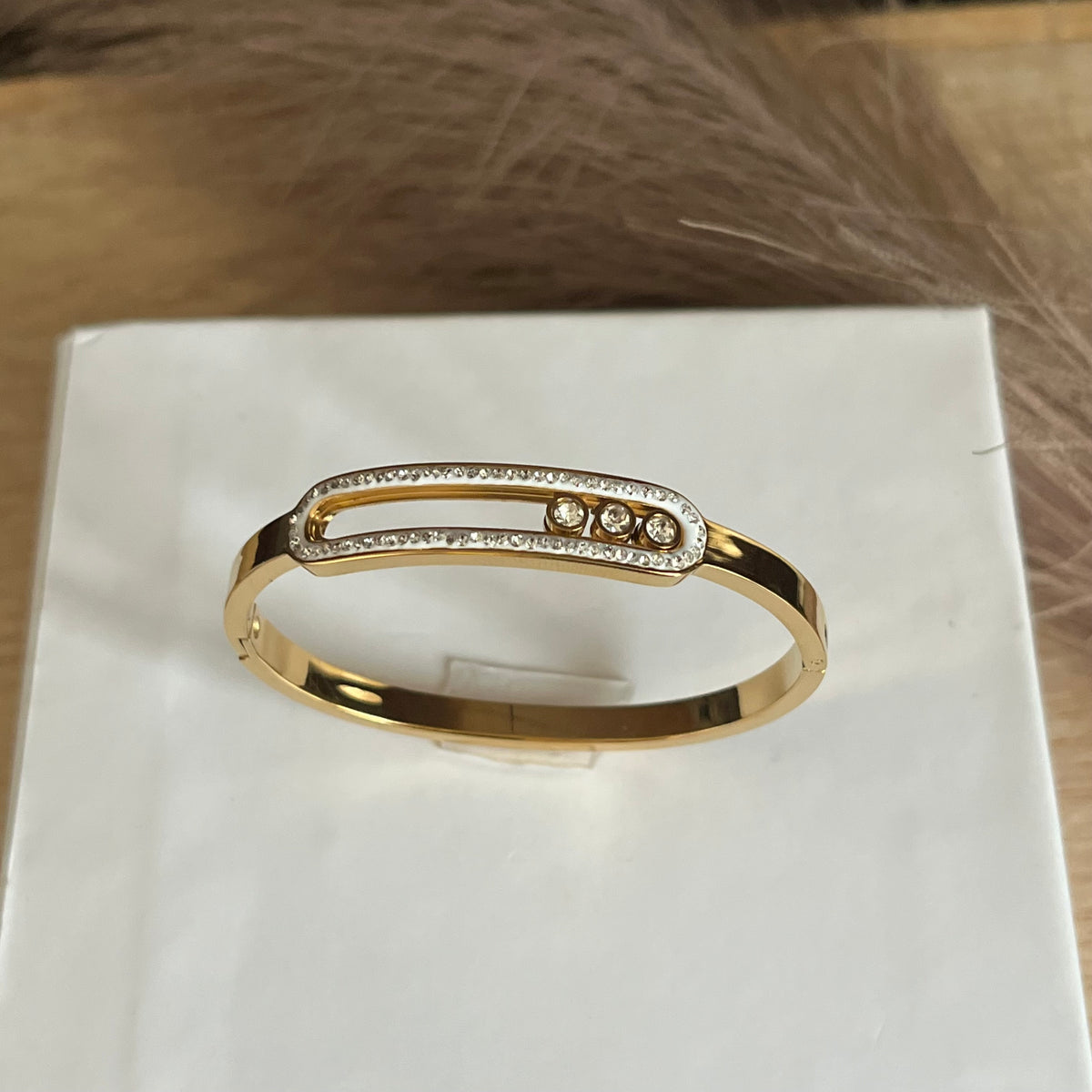 Elegant Gold-Tone Crystal Bangle Standard Size