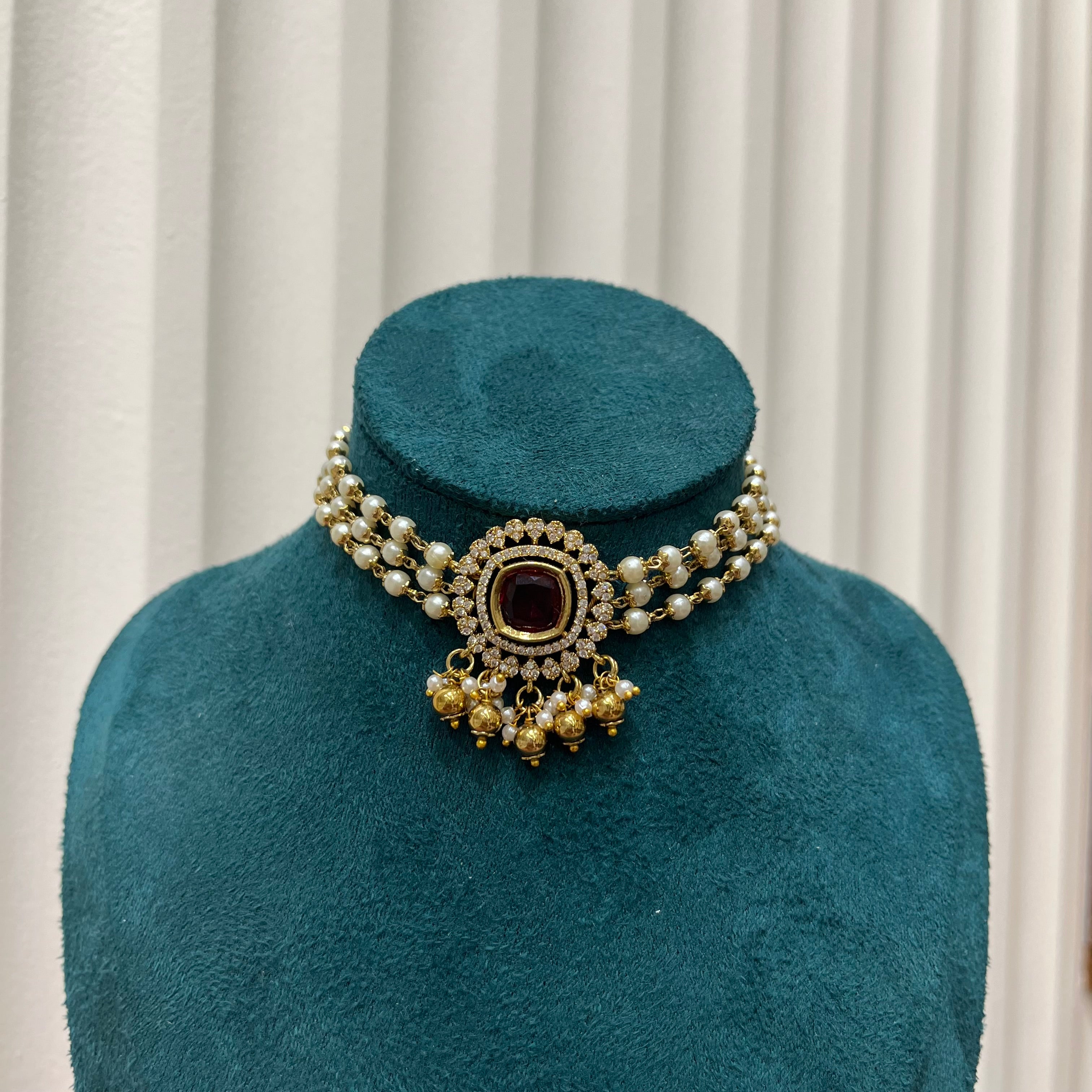 Ruby Blossom Pearl Choker Set