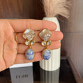 Pearl & Blue Stone Drop Earrings