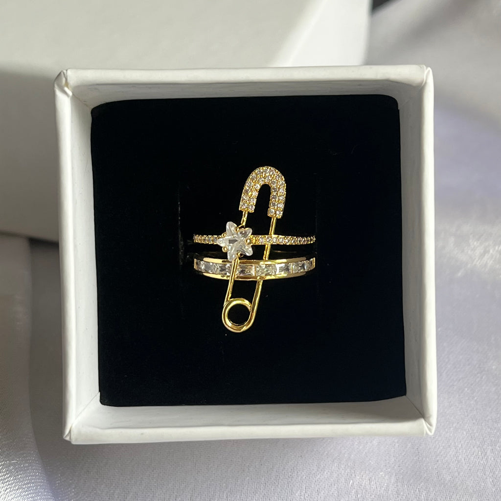 Safety Pin Crystal Ring