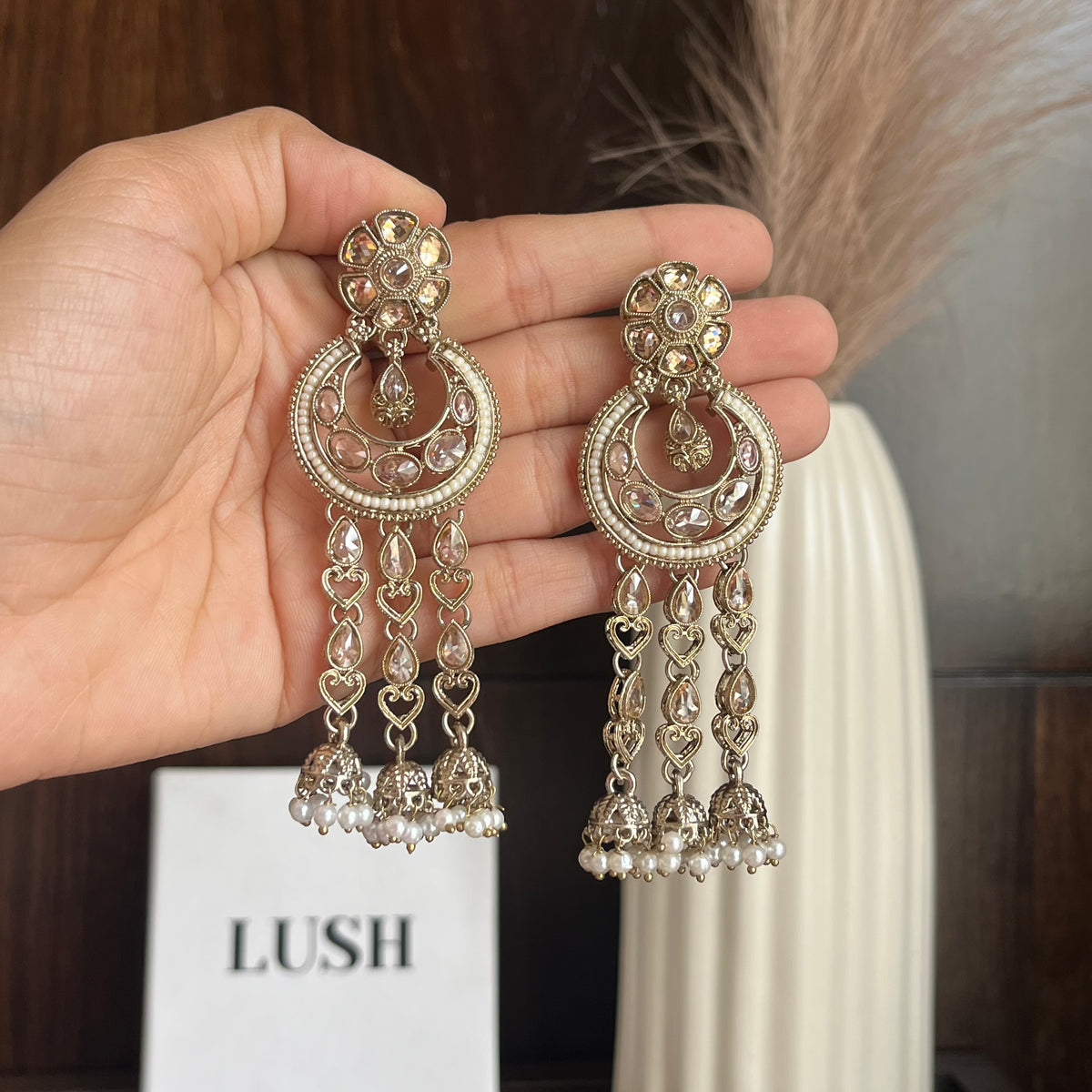 Royal Crescent Tassel Jhumka Earrings