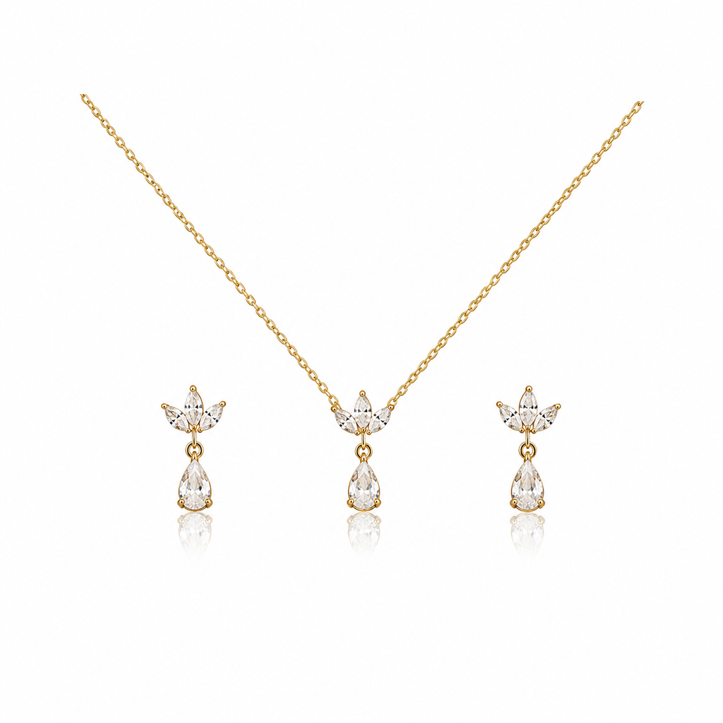 Dainty Floral Drop Necklace & Earrings Set