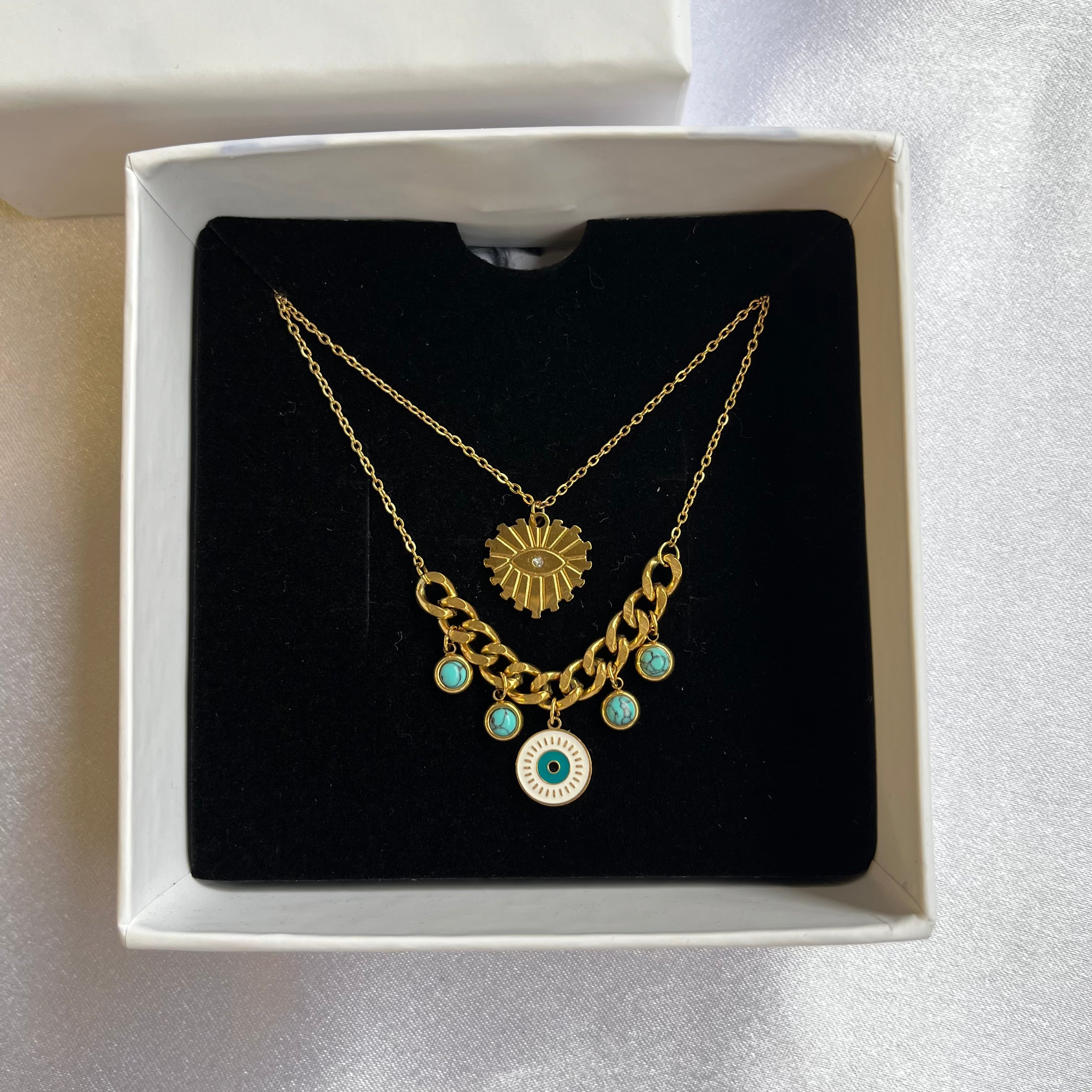 Evil Eye Layered Charm Necklace