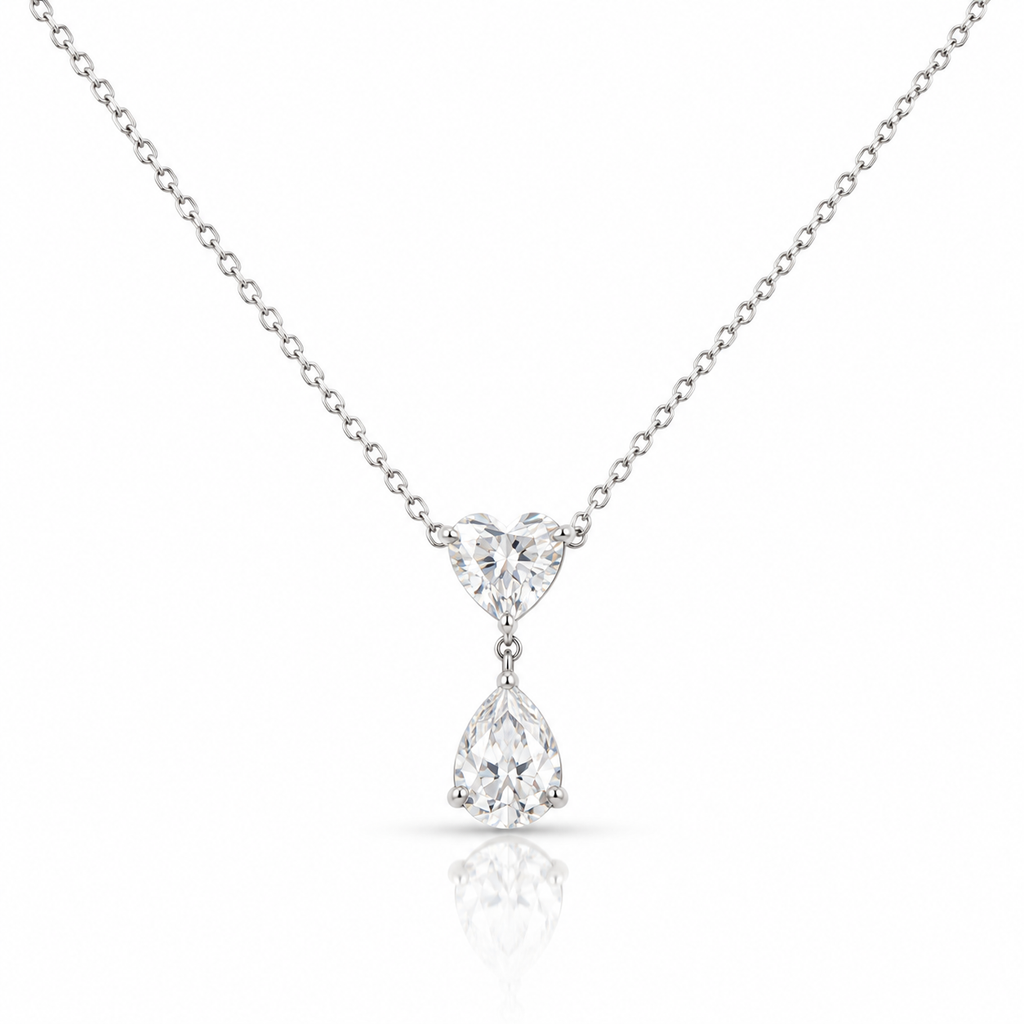 Heart & Teardrop Silver Crystal Pendant