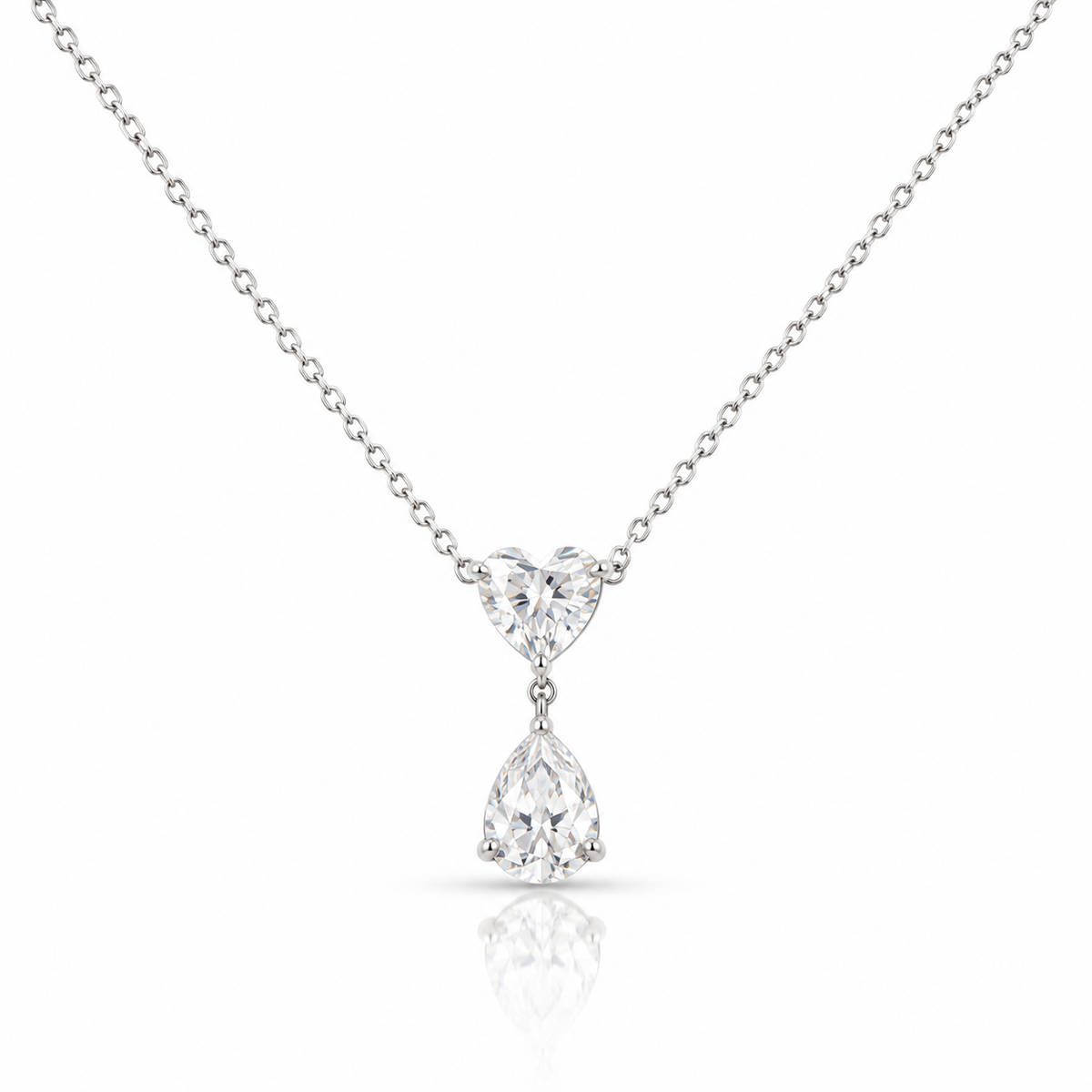 Heart & Teardrop Silver Crystal Pendant