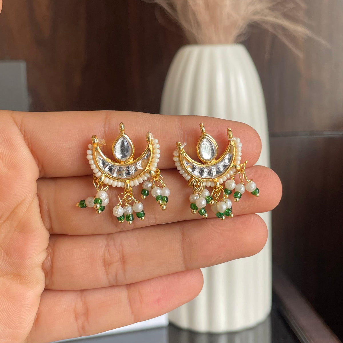 Pearl Green Chandbali Earrings