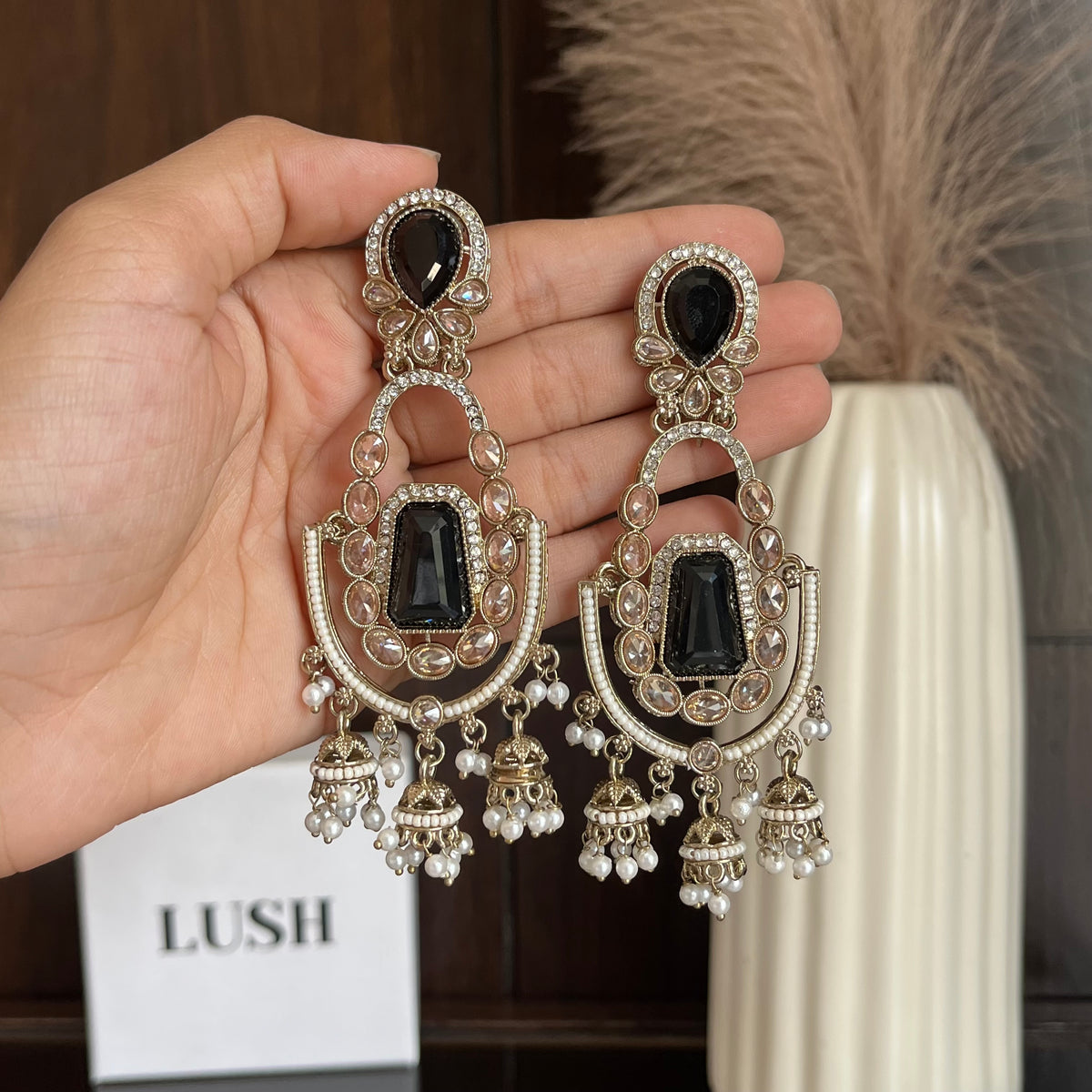 Majestic Multi-Tiered Crystal & Jhumka Statement Earrings