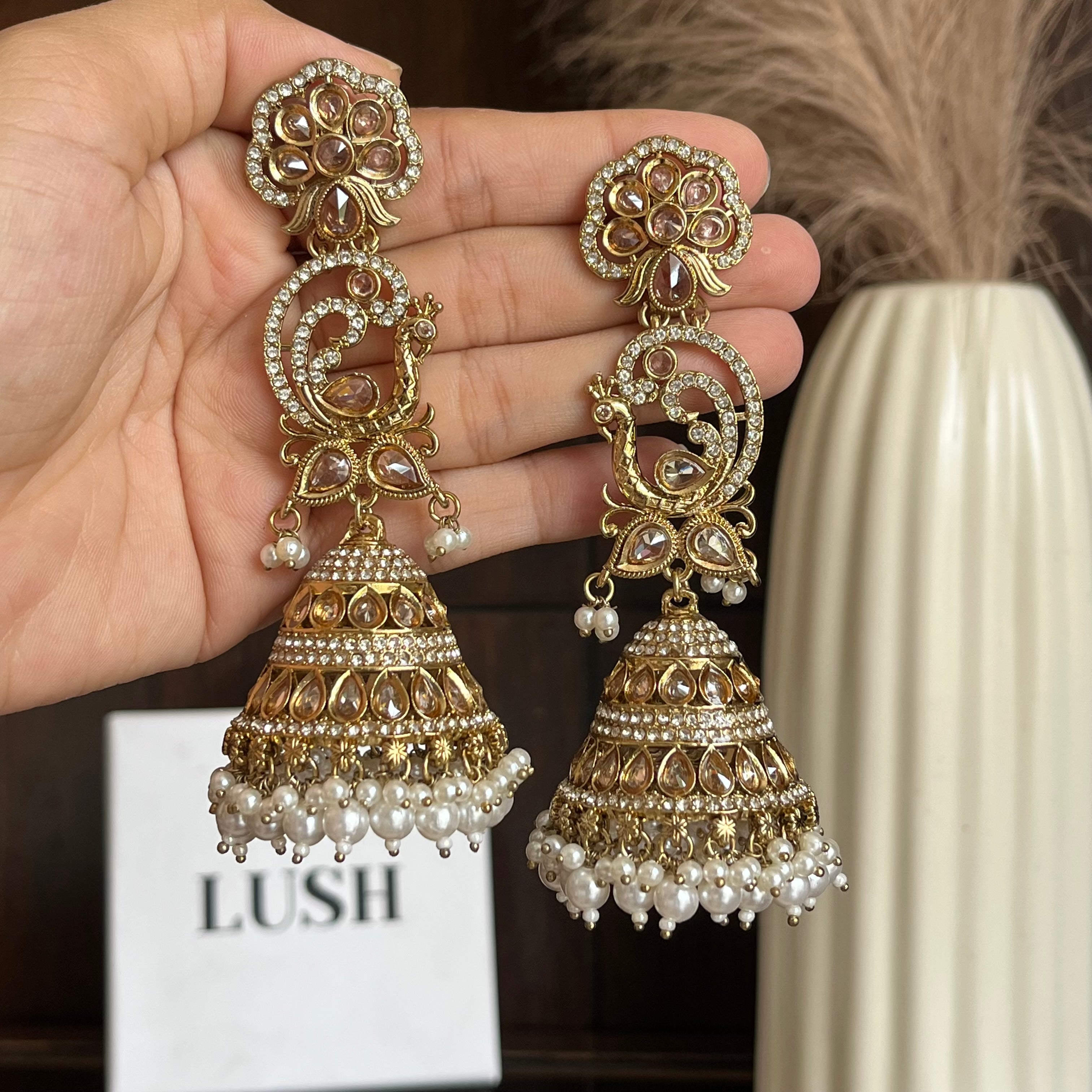 Peacock Rhinestone Jhumkas