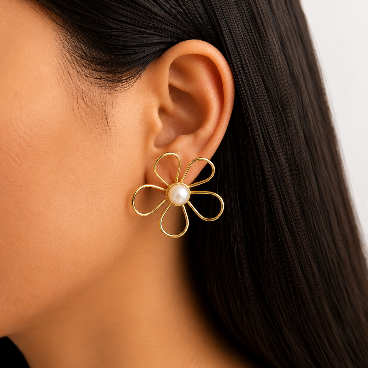 Golden Daisy Pearl Studs