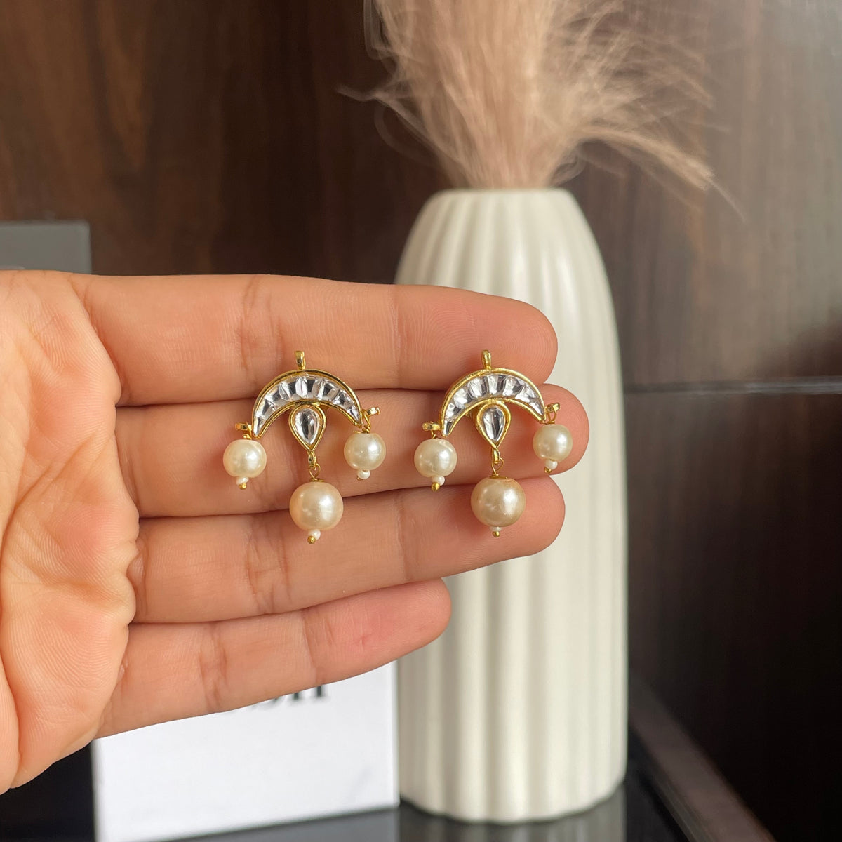 Pearl Crescent Drop Earrings