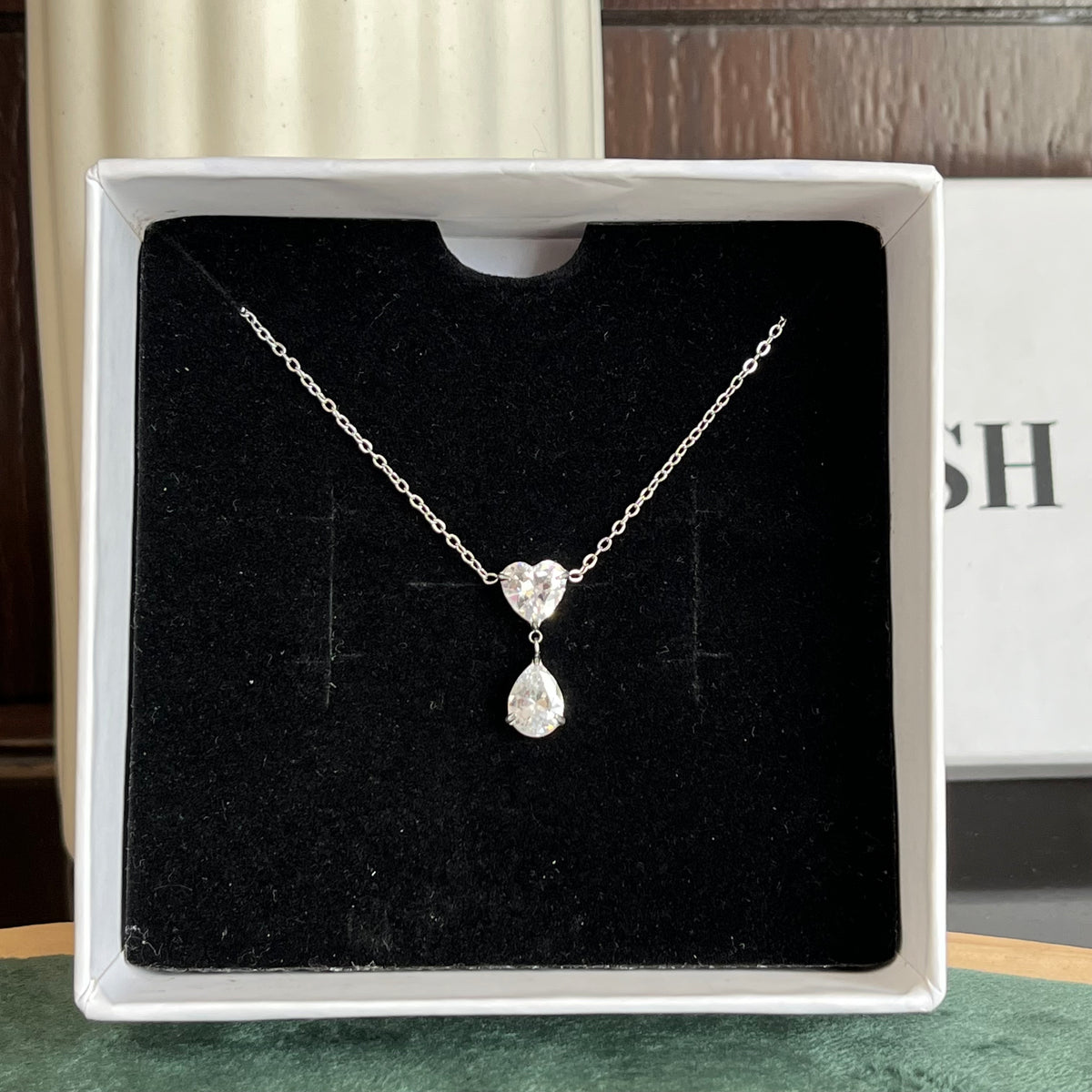 Heart & Teardrop Silver Crystal Pendant