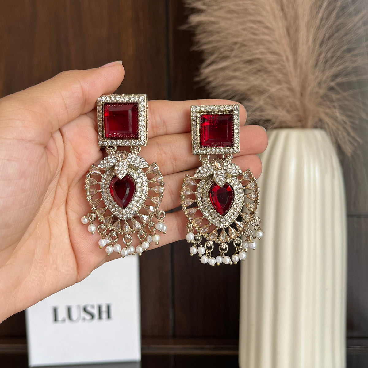 Ornate Crystal & Pearl Statement Drop Earrings