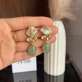 Pearl & Green Stone Drop Earrings