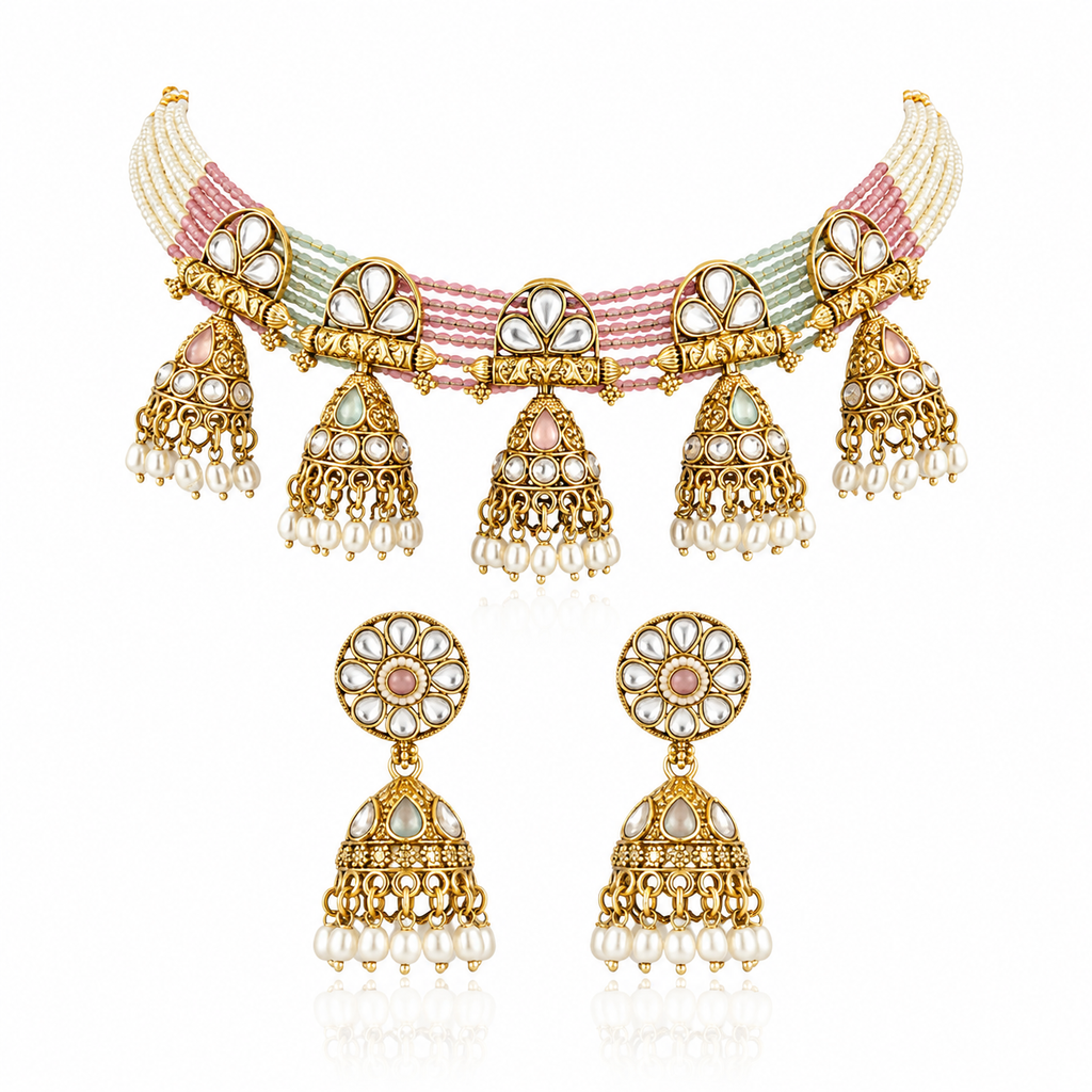 Pastel Jhumka Choker Set
