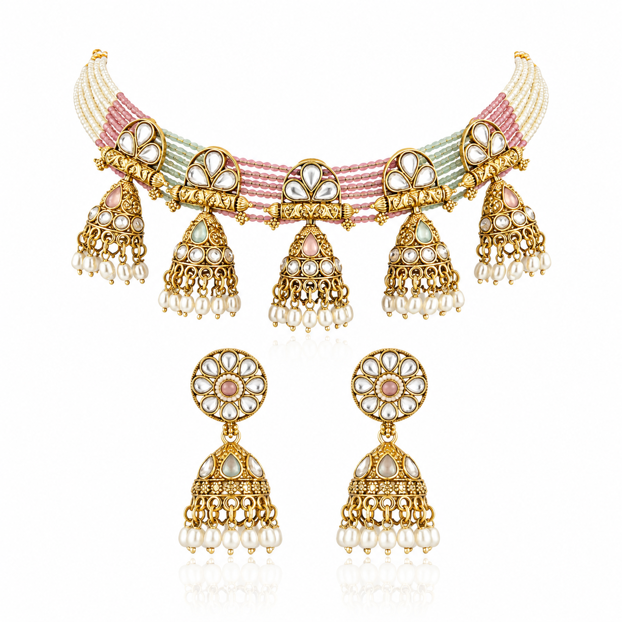 Pastel Jhumka Choker Set