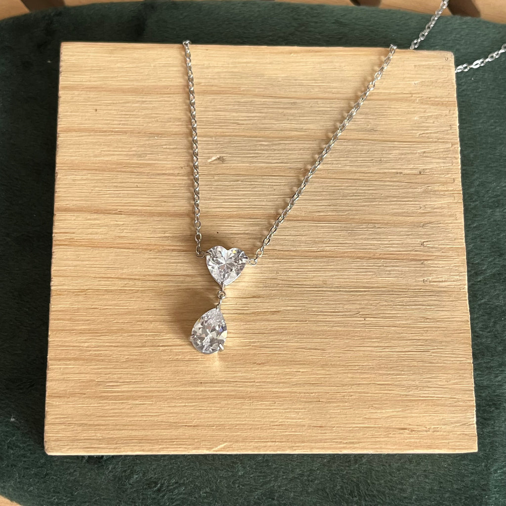 Heart & Teardrop Silver Crystal Pendant