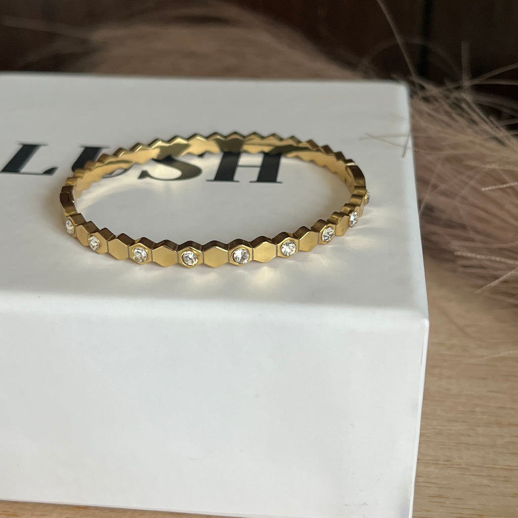 Golden Geometric Crystal Bangle |Standard Size