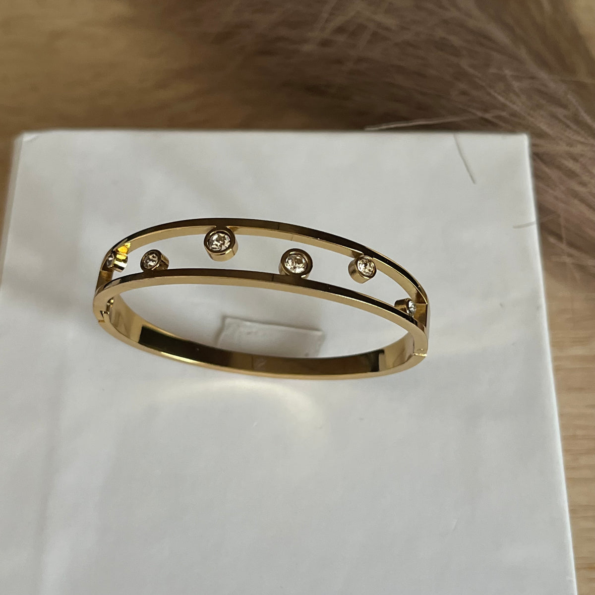 Gold-Tone Crystal Open Bangle Standard Size