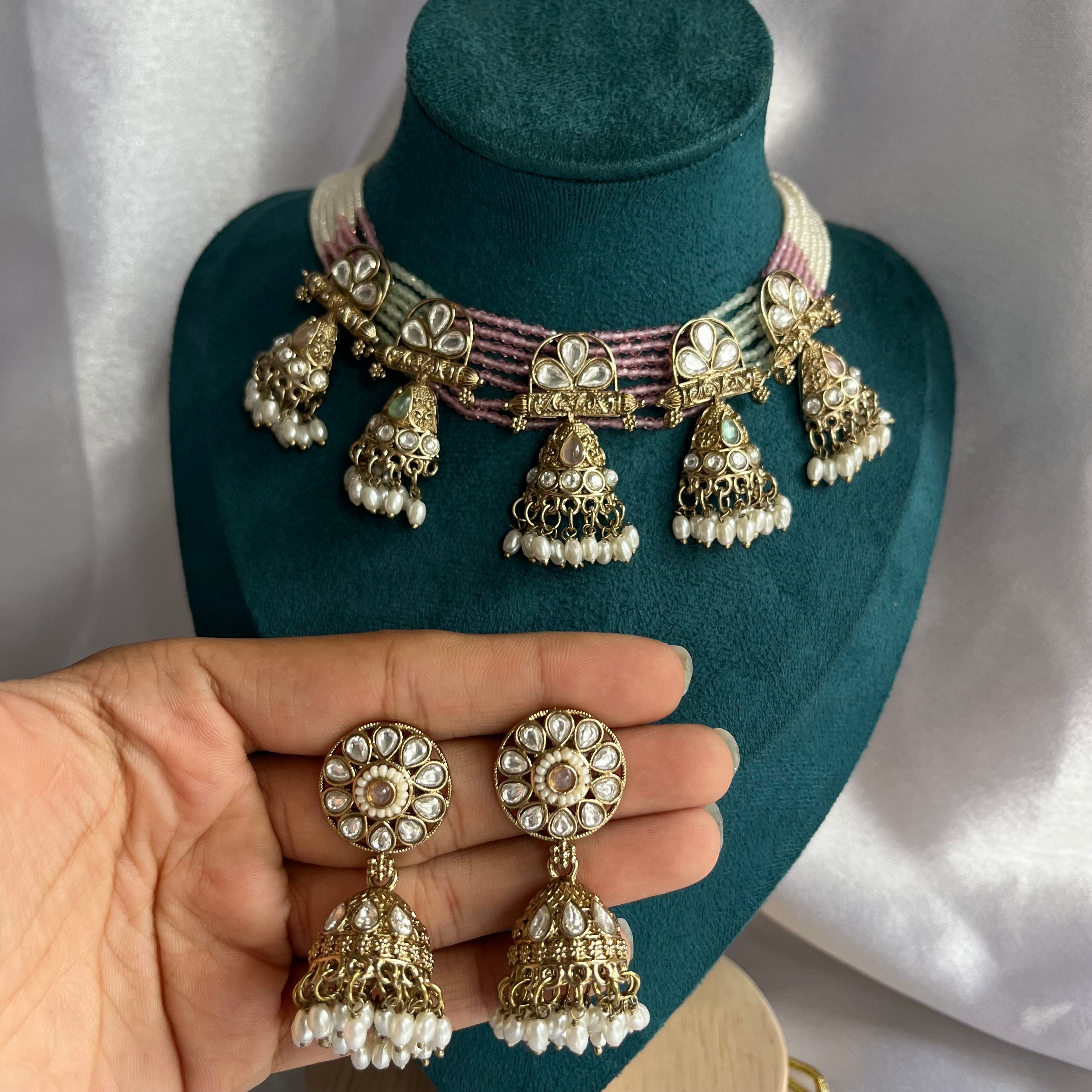 Pastel Jhumka Choker Set
