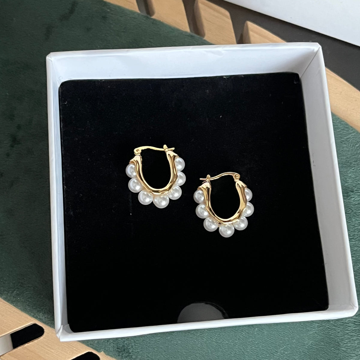 Gold & Pearl Scalloped Huggie Hoops