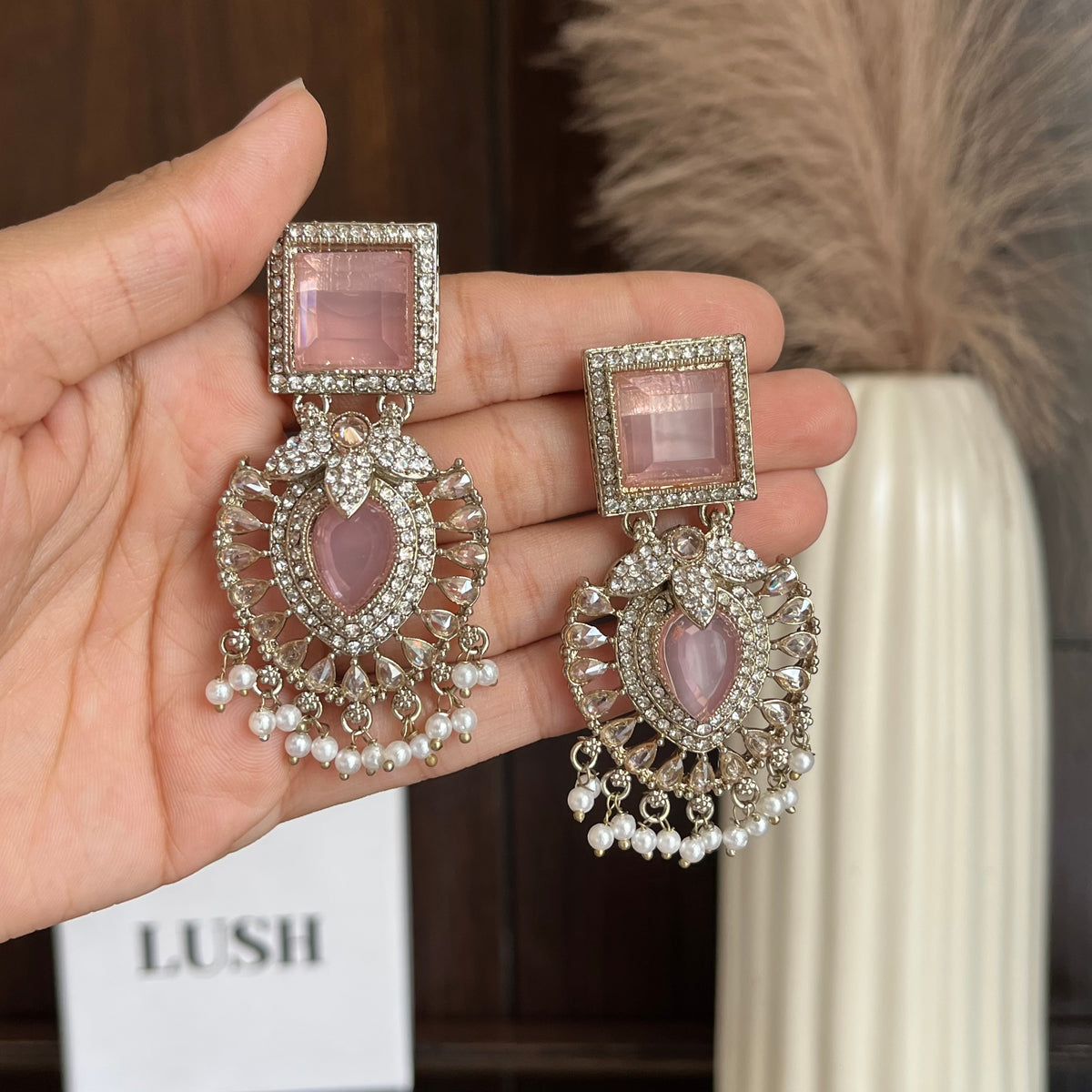 Ornate Crystal & Pearl Statement Drop Earrings