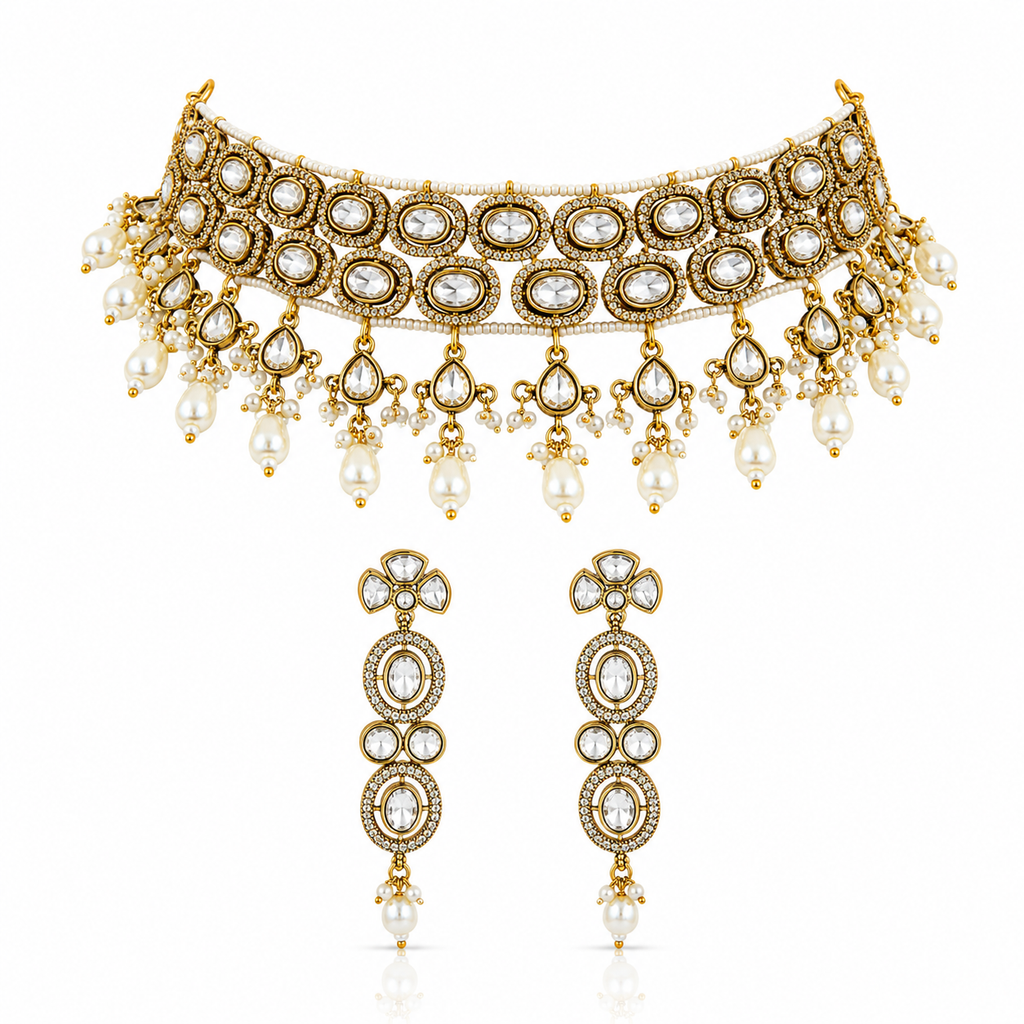 Royal Kundan Pearl Choker Set
