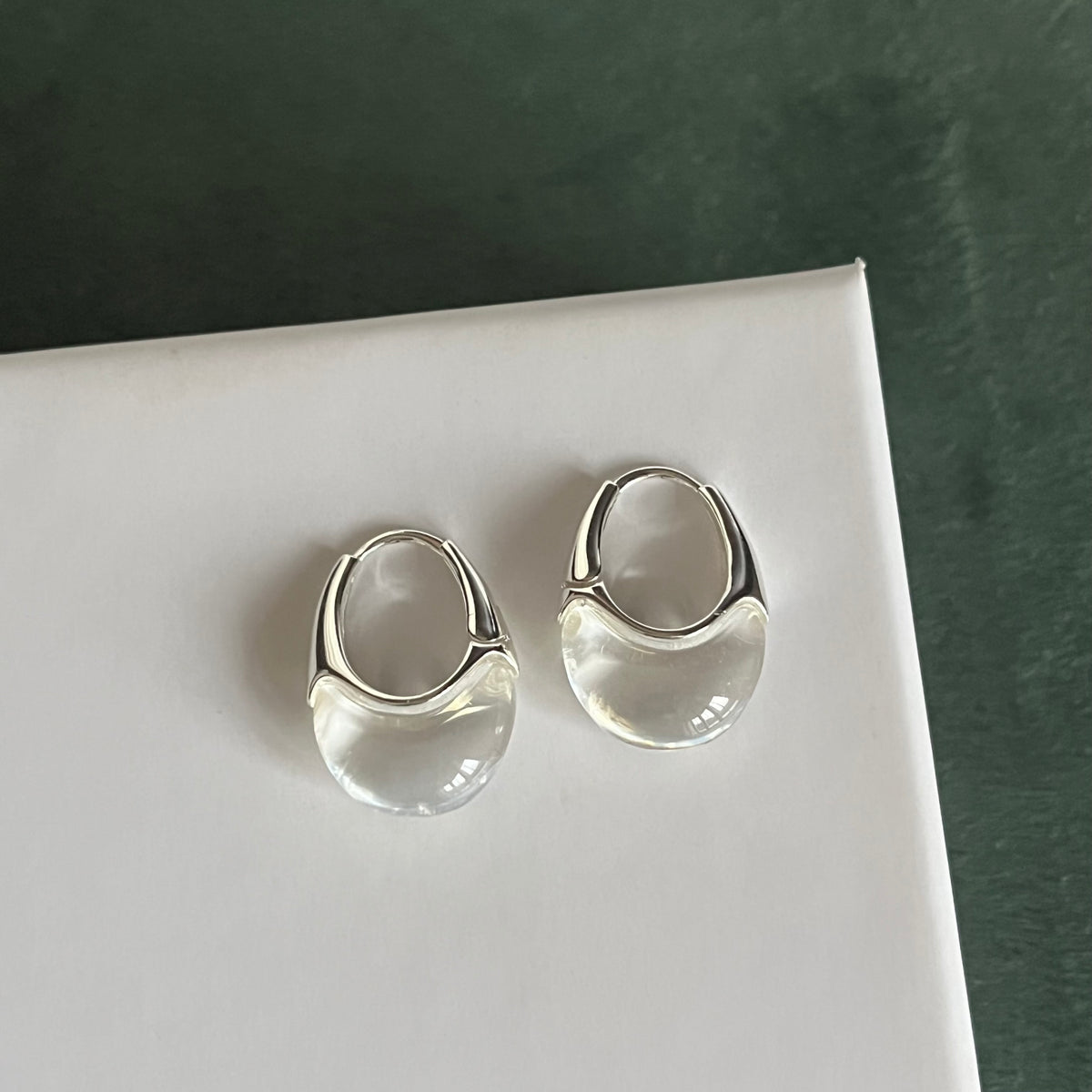 Clear Resin & Silver Sculptural Drop Hoops